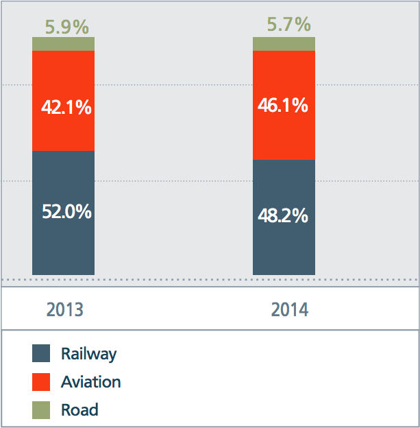 Structure of passenger transportation in domestic traffic